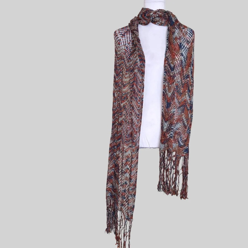Handmade Crochet Scarf Brown Blue Large